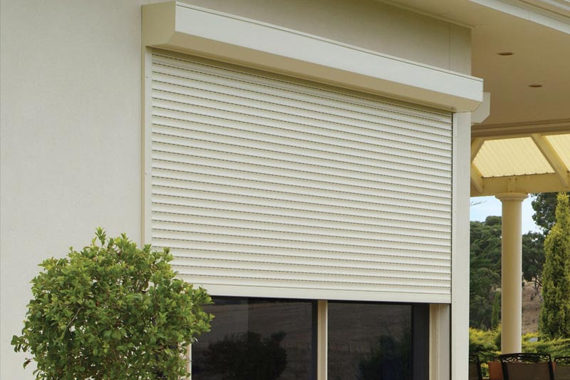 Roller shutter on building exterior