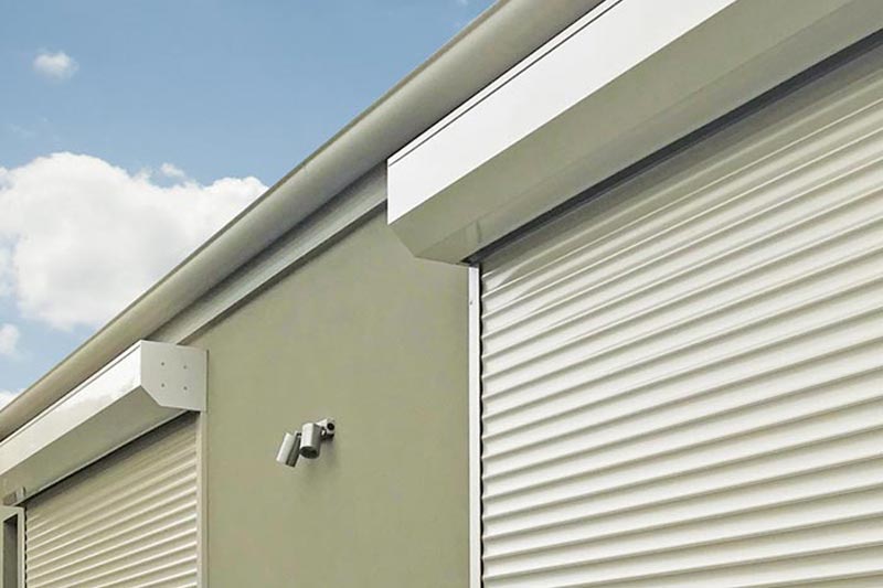 Large roller shutter on commercial building
