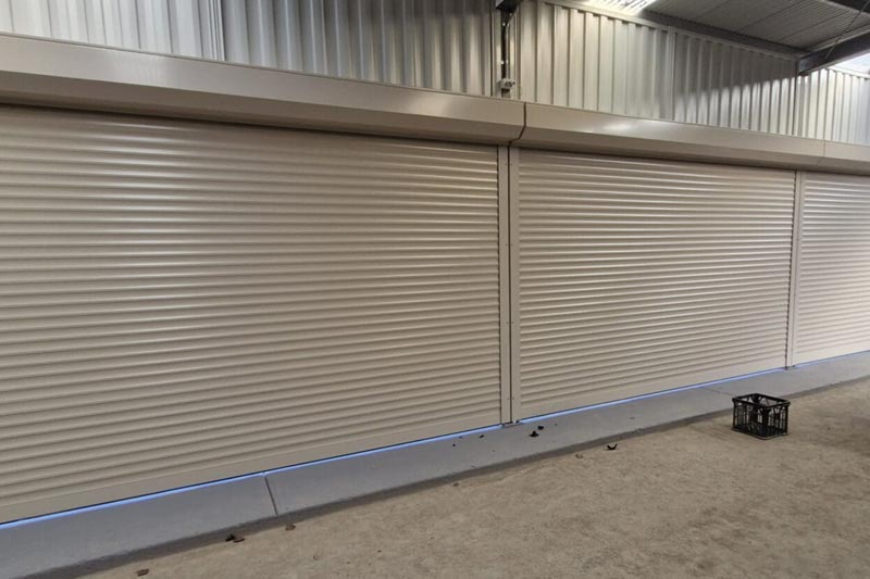 Industrial roller shutter on large shop front opening