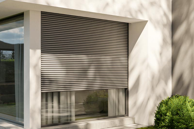 Commercial property with roller shutters